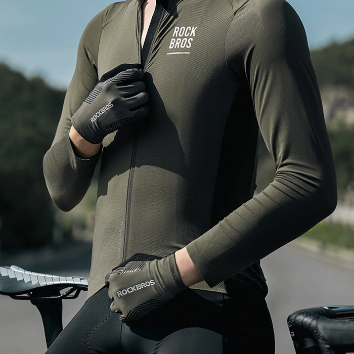 Rockbros Fahrradhandschuhe Frühling/Sommer/Herbst, Full, Größe: S - Schwarz