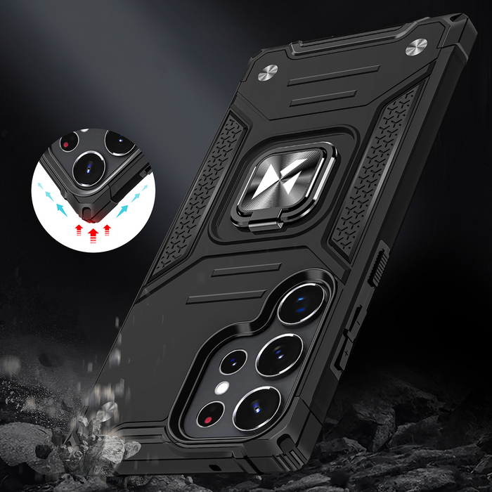 Wozinsky Ring Armor para Samsung Galaxy S23 Ultra blindada con soporte magnético y anillo negro