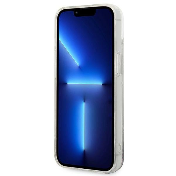 Hülle KARL LAGERFELD Apple iPhone 14 Liquid Glitter Monogramm Silber Hartcase