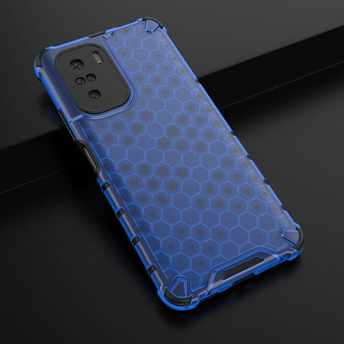 Pancéřový kryt Honeycomb pouzdro s gelovým rámečkem Xiaomi Redmi K40 Pro+ / K40 Pro / K40 / Poco F3 modrý