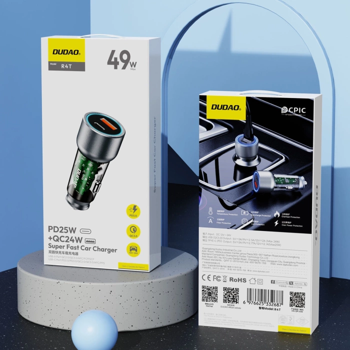 Dudao R4T 30W USB-A / USB-C Autoladegerät - Grau