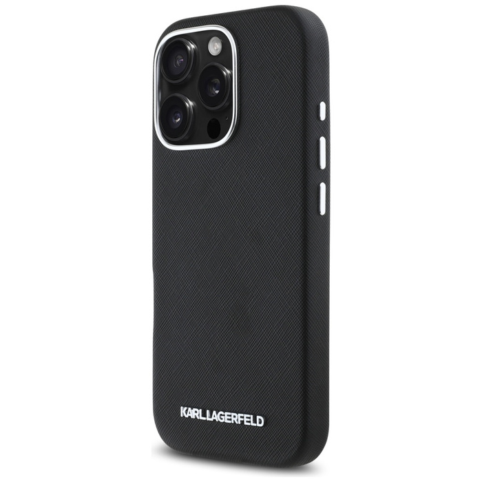 Etui Karl Lagerfeld Saffiano Full         Wrapped Elongated Metal Logo MagSafe do iPhone 16 Pro Max czarny
