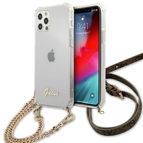 Guess Apple GUHCP12MKC4GSGO iPhone Hülle 12/12 Pro 6.1 "Transparentes Hardcase 4G Gold Chain Case