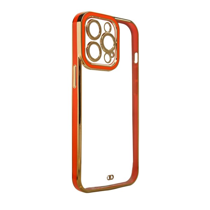 Módní pouzdro na iPhone 13 Pro Max Gold Frame Gel Cover Red