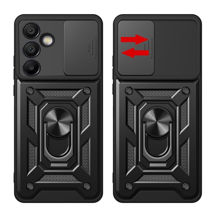 Hybrid Armor Camshield with Stand and Camera Cover for Samsung Galaxy A56 - Black