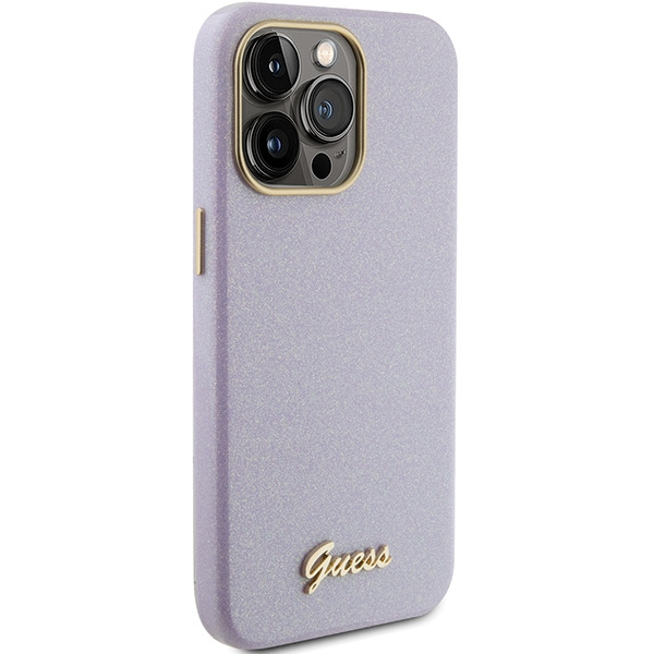 Guess GUHCP15LPGMCSL iPhone 15 Pro 6.1" lilac/lilac hardcase Glitter Glossy Script