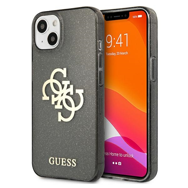 Černé pevné Pouzdro GUESS Apple iPhone 13 Mini Glitter 4G s velkým logem