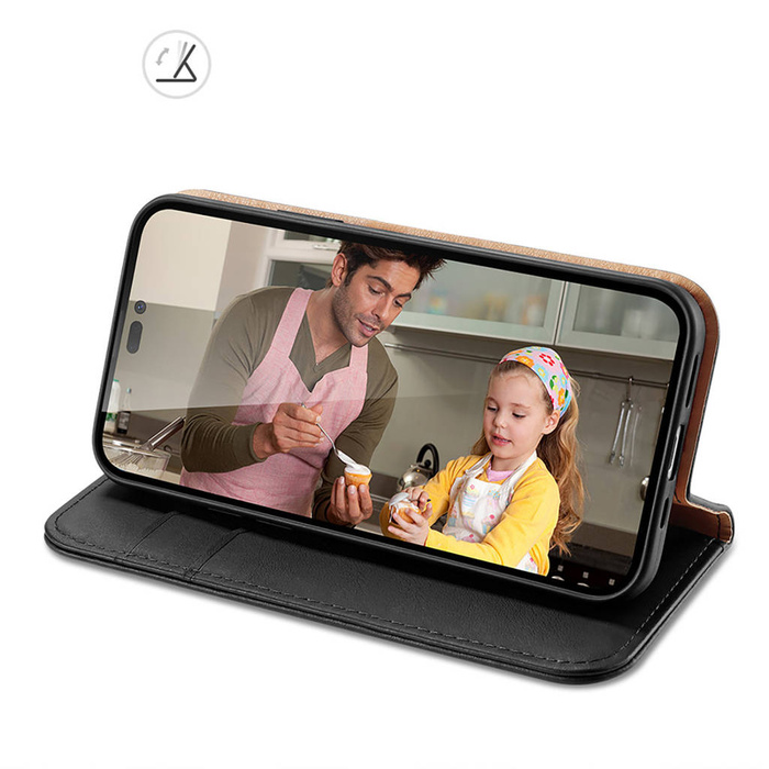 Dux Ducis Hivo Flip Cover in Pelle Portafoglio in Vera Pelle per Carte e Documenti iPhone 14 Pro Nero