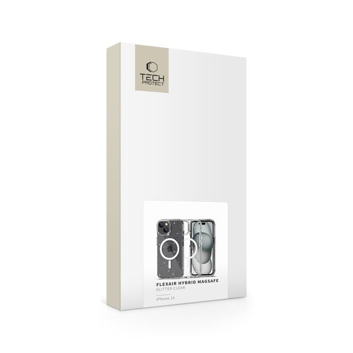Cover Tech-protect Flexair Hybrid MagSafe iPhone 15 Glitter Clear Case