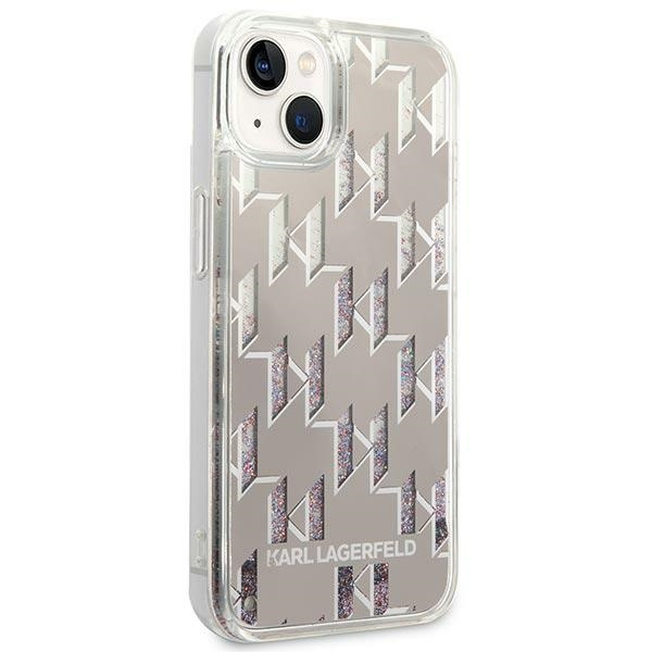 Case KARL LAGERFELD Apple iPhone 14 Plus Liquid Glitter Monogram Silver Hardcase