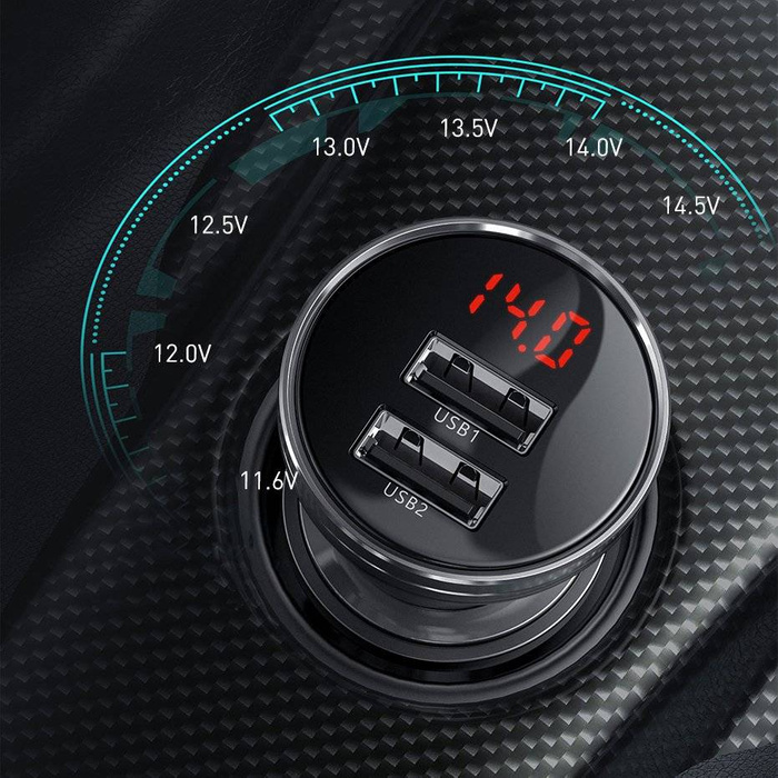 Baseus Autoladegerät 2x USB 4.8A 24W mit LCD silber (CCBX-0S)