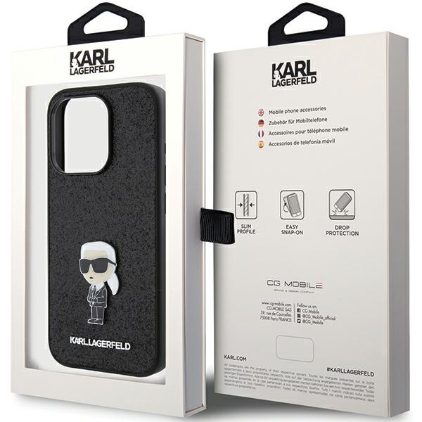 Karl Lagerfeld KLHCP15LGKNPSK iPhone 15 Pro 6.1" noir/noircase Fixed Glitter Ikonik Logo Metal Pin
