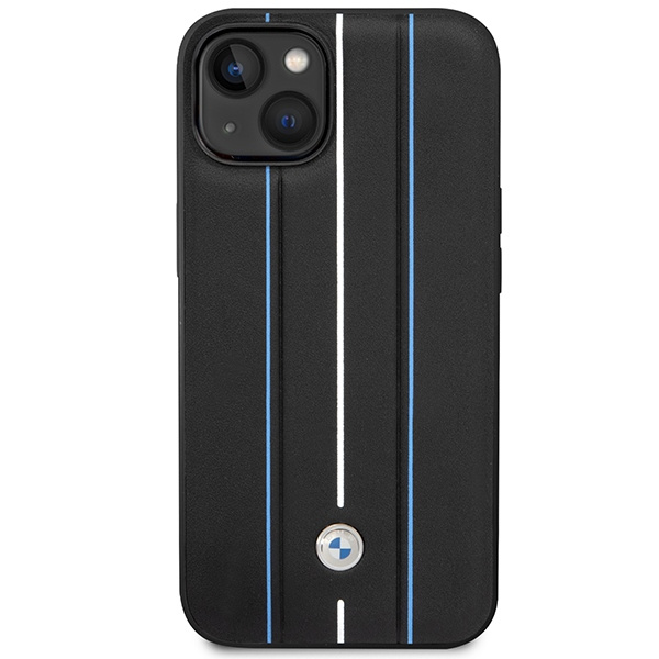 Funda BMW BMHCP14S22RVSK iPhone 14 6.1" negro/negro durocase Cuero Sello Líneas Azules