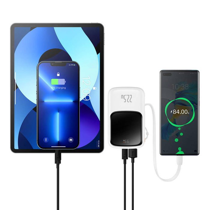 Banque d'alimentation Baseus 10000mAh câble USB Type-C intégré 22.5W Charge rapide SCP AFC FCP blanc (PPQD020102)