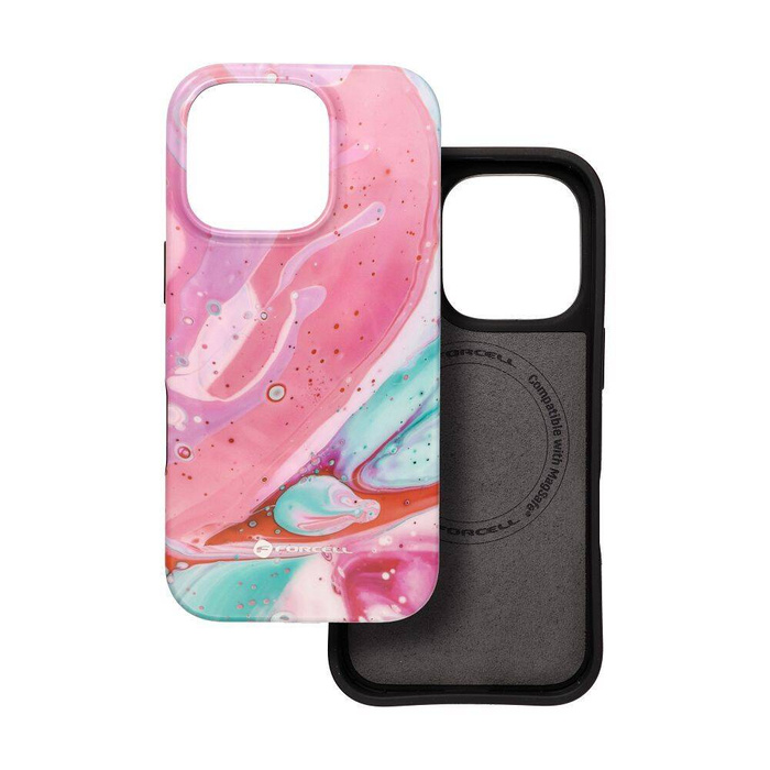 Etui na iPhone 16 PRO Forcell F-Protect Mirage zgodny z MagSafe Military Drop-Test pink marble