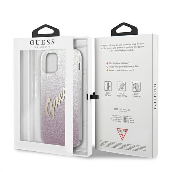 Puzdro GUESS Apple iPhone 12 Pro Max Glitter Gradient Script GUHCP12LPCUGLSPI Ružové tvrdé puzdro