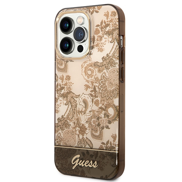 Case GUESS Apple iPhone 14 Pro Porcelain Collection Brown Hardcase