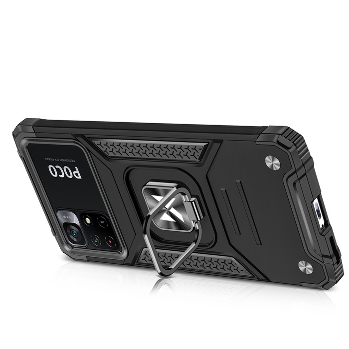 Wozinsky Ring Armor Tough Hybrid Case Cover + Magnethalterung Mi Poco M4 Pro 5G / Redmi Note 11 5G (China) / Redmi Note 11T 5G / Redmi Note 11S 5G Schwarz