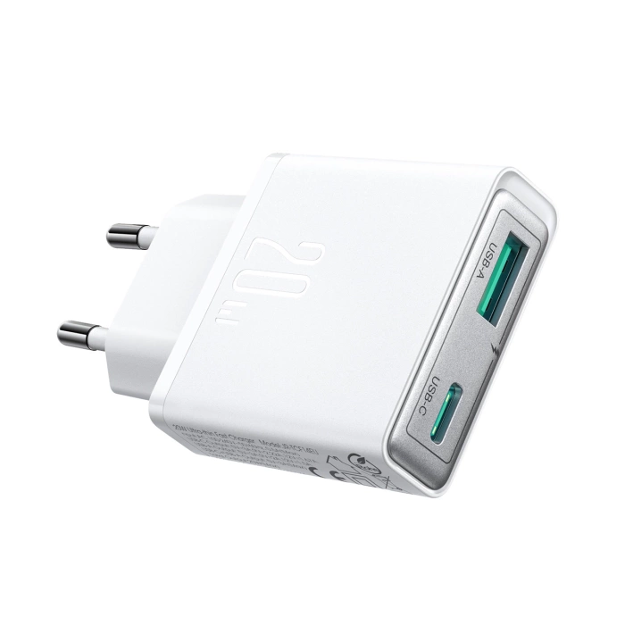 Joyroom JR-TCF14 20W USB-A USB-C Super Slim Wall Charger - White