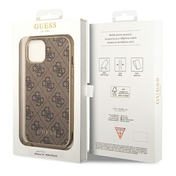 Hülle GUESS Apple iPhone 14 Plus 4G Charms Kollektion Braun Hartcase