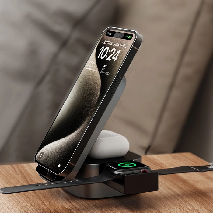 Dudao A11Pro+ inductive charger 15W 3in1 for phone / smartwatch / headphones - black