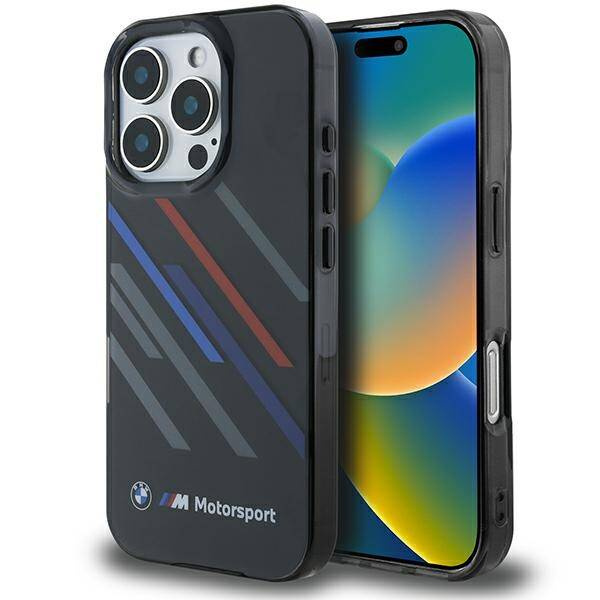 Cover BMW iPhone 16 Pro Max 6,9" nero/nero durocase Motosport IML Strisce casuali