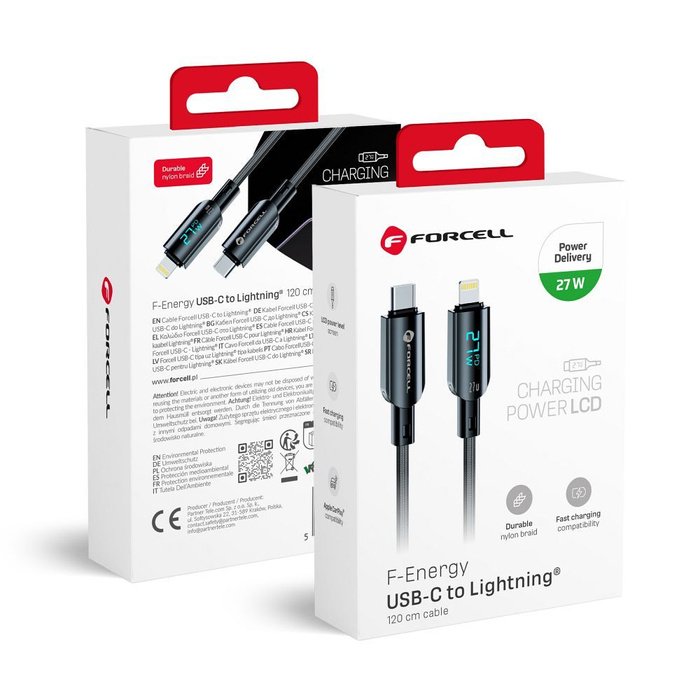 Kabel USB C do Lightning Forcell F-Energy PD 3A 27W Digital 1,2 m C276 czarny