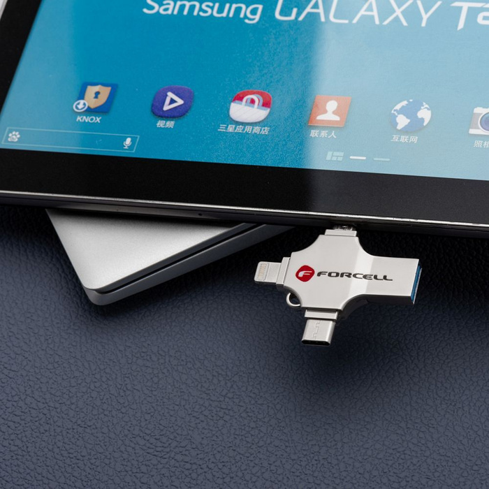 Pendrive 32GB USB 3.2 Gen 1 (USB A / USB C / Lightning / Micro USB) Forcell F-Data Metal Quad srebrny