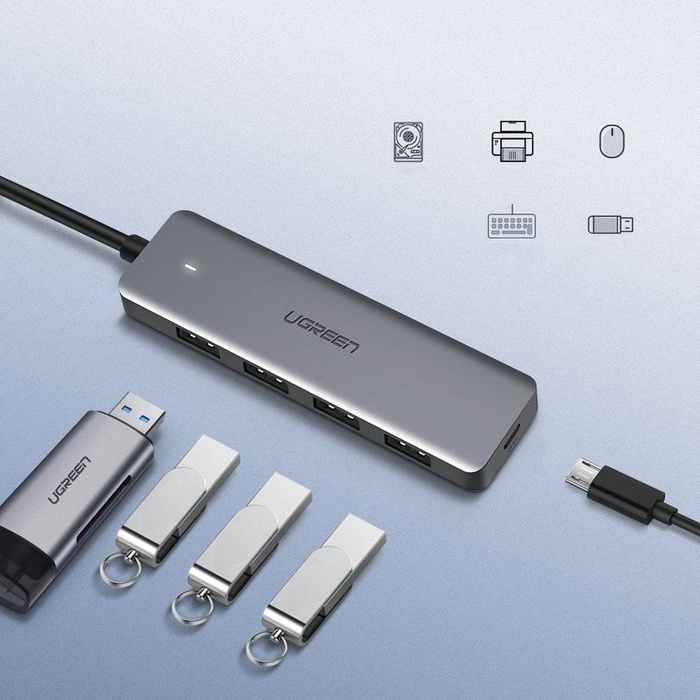 Splitter HUB USB Ugreen - 4x USB 3.2 Gen 1 con porta di alimentazione micro USB grigio (CM219 50985)