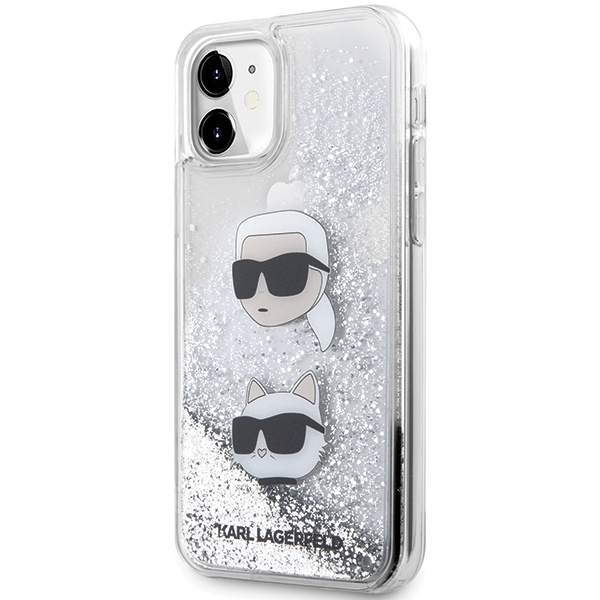 Karl Lagerfeld KLHCN61LDHKCNS iPhone 11 / Xr 6.1" argent/argent durcase Liquid Glitter Karl &amp; Choupette Heads