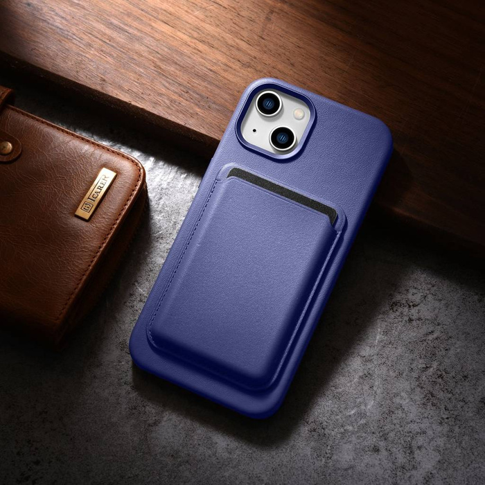 iCarer Case Leather Funda de cuero genuino para iPhone 14 Plus violeta claro (compatible con MagSafe)