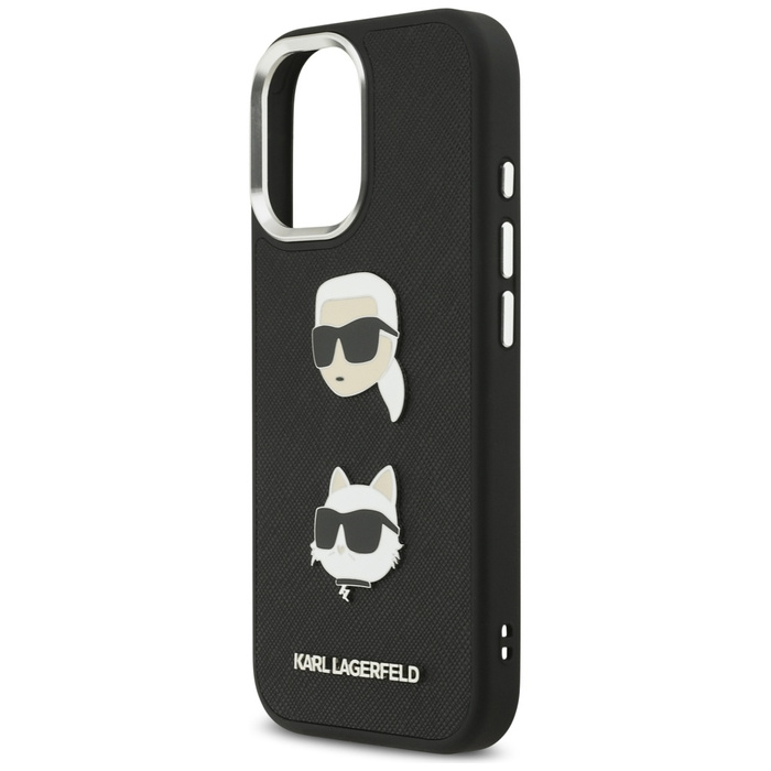 Etui Karl Lagerfeld FW Grained Karl &    Choupette Heads Pins & Logo do iPhone 17 czarny