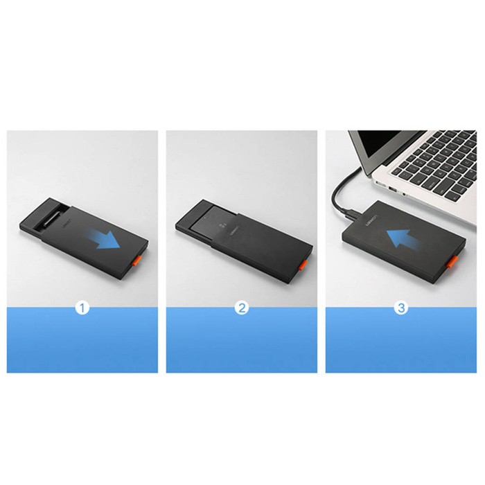 Ugreen Schacht für HDD SSD Festplattengehäuse 2,5'' SATA USB 3.2 Gen 1 (5 Gbps) Micro USB SuperSpeed + 0,5 m Kabel schwarz (CM237 60353)