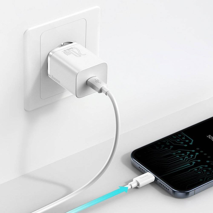 Rychlá nabíječka Baseus Super Si 1C USB Typ C 20W Napájení + USB kabel Typ C - Lightning 1m bílý (TZCCSUP-B02)