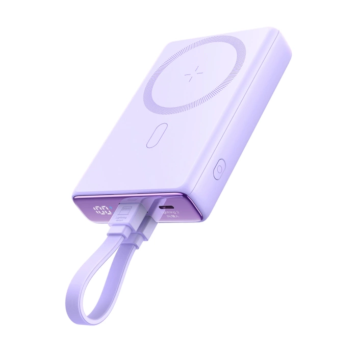 Powerbank Joyroom JR-PBM01 magnetisch 10000 mAh 20 W mit Ständer + Lightning Kabel – USB-C – Lila