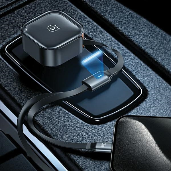 USAMS Ład. sam. ze zwijanym kablem 1xUBS-C+1x Lightning C41 PD 30W Fast Charge czarny/black CC219CC01 (US-CC219)