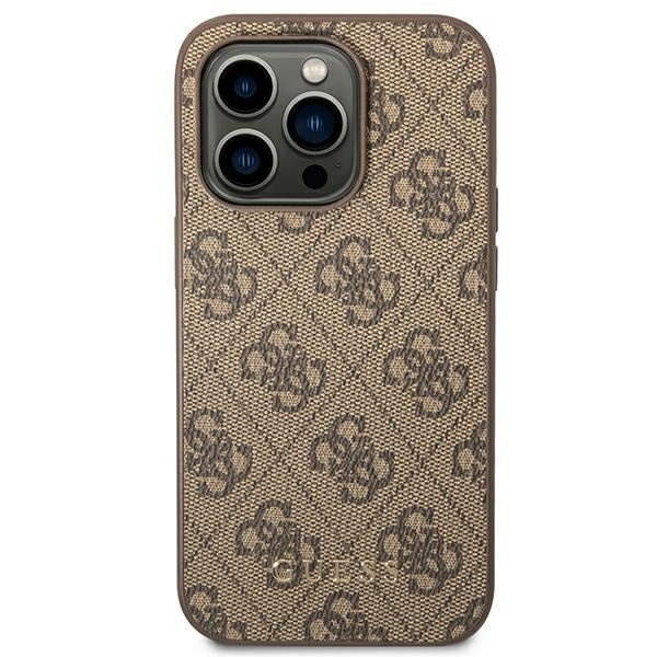 Hülle GUESS Apple iPhone 14 Pro 4G Metall Gold Logo Braun Hartcase