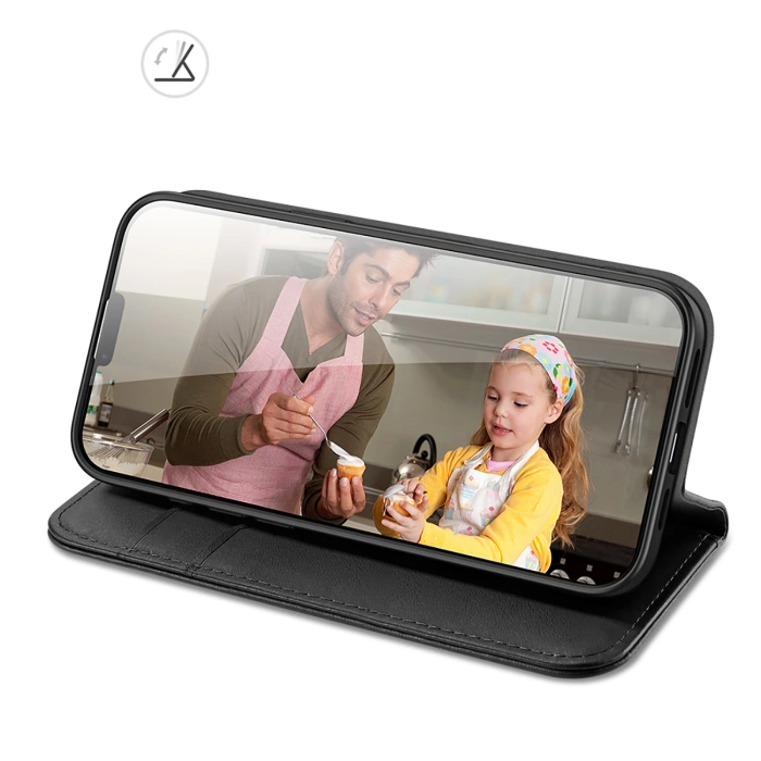 Dux Ducis Hivo iPhone 16e Hülle mit Klappdeckel und RFID-Schutz - Schwarz