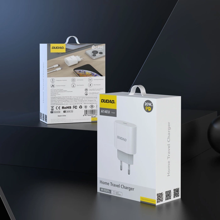 Dudao A14EUC PD 20W USB-C Wandladegerät mit Kabel – Weiß