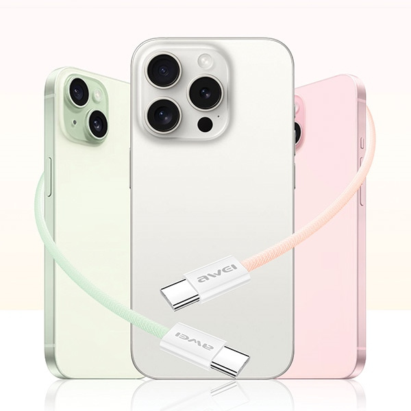 AWEI kabel CL-219T USB-C na USB-C 60W biały/white iPhone 15