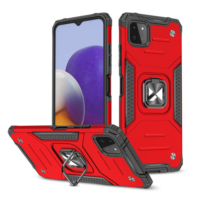Custodia ibrida resistente Wozinsky Ring Armor + supporto magnetico per Samsung Galaxy A22 4G rosso