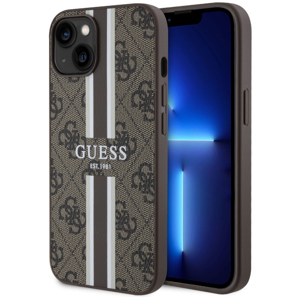 Cover Guess GUHMP14SP4RPSW iPhone 14 6.1" marrone/marrone durocase 4G Strisce stampate MagSafe Case