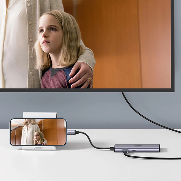 Adaptateur Hub UGREEN, USB_C vers 2x USB 3.0, HDMI, RJ45, SD/TF