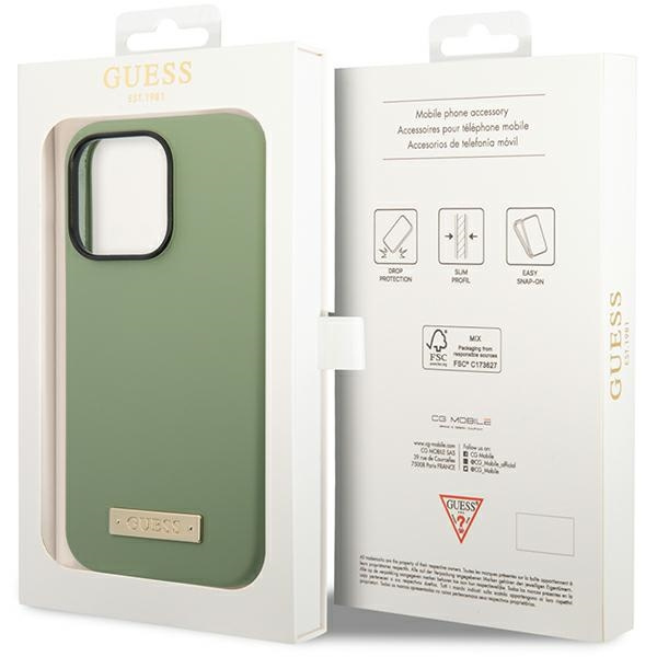Guess GUHMP14XSBPLA iPhone 14 Pro Max 6.7" vert/kaki dur case Plaque logo en silicone MagSafe