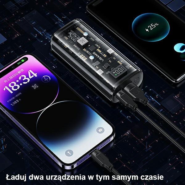 USAMS Powerbank 9000mAh PD 20W QC3.0+PD Dual-Port Fast Charge black/black 10KCD18901(US-CD189)
