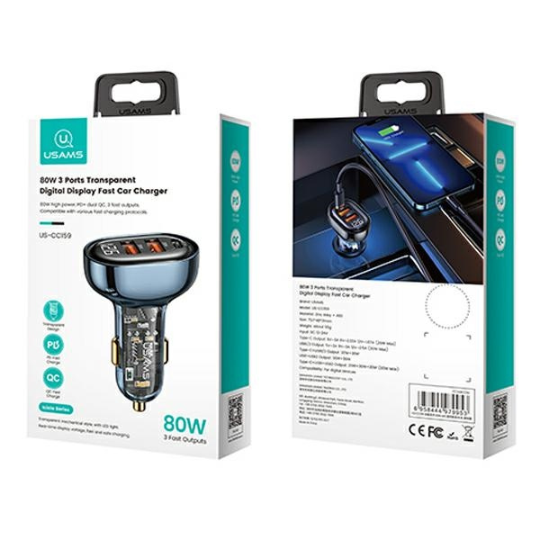 USAMS Charg. sam. 2xUSB+1xUSB-C 80W Fast Charge modrá/modrá CC159CC02 (US-CC159)