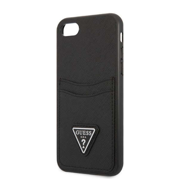 Hülle Guess iPhone 7/8 Se 2020 / Se 2022 Hartcase Schwarz/schwarz Hartcase Saffiano Dreieck Logo Kartenslot Case