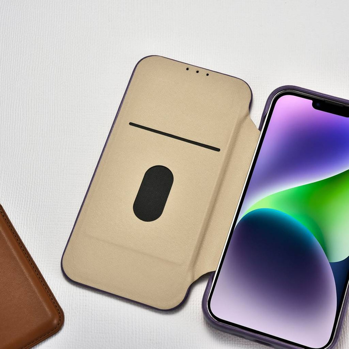 iCarer CE Premium Leather Folio Case iPhone 14 Plus Flip Magnetic MagSafe Leather Case Dark Purple (WMI14220715-DP)