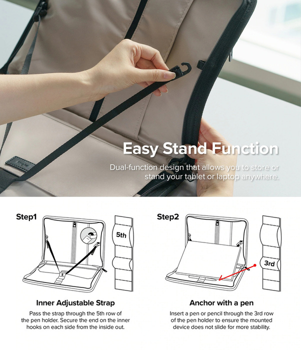 Ringke Smart Zip Pouch universel coque ordinateur portable tablette (jusqu'à 13'') stand sac organisateur beige