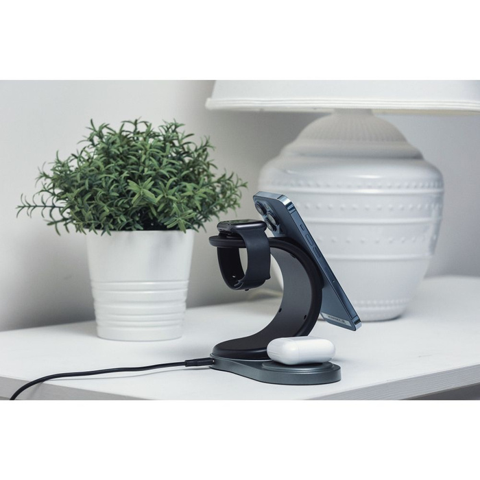 Forcell ladergerät induktiv Qi 3in1 15W WC12 unterstützt das Laden von MagSafe schwarz